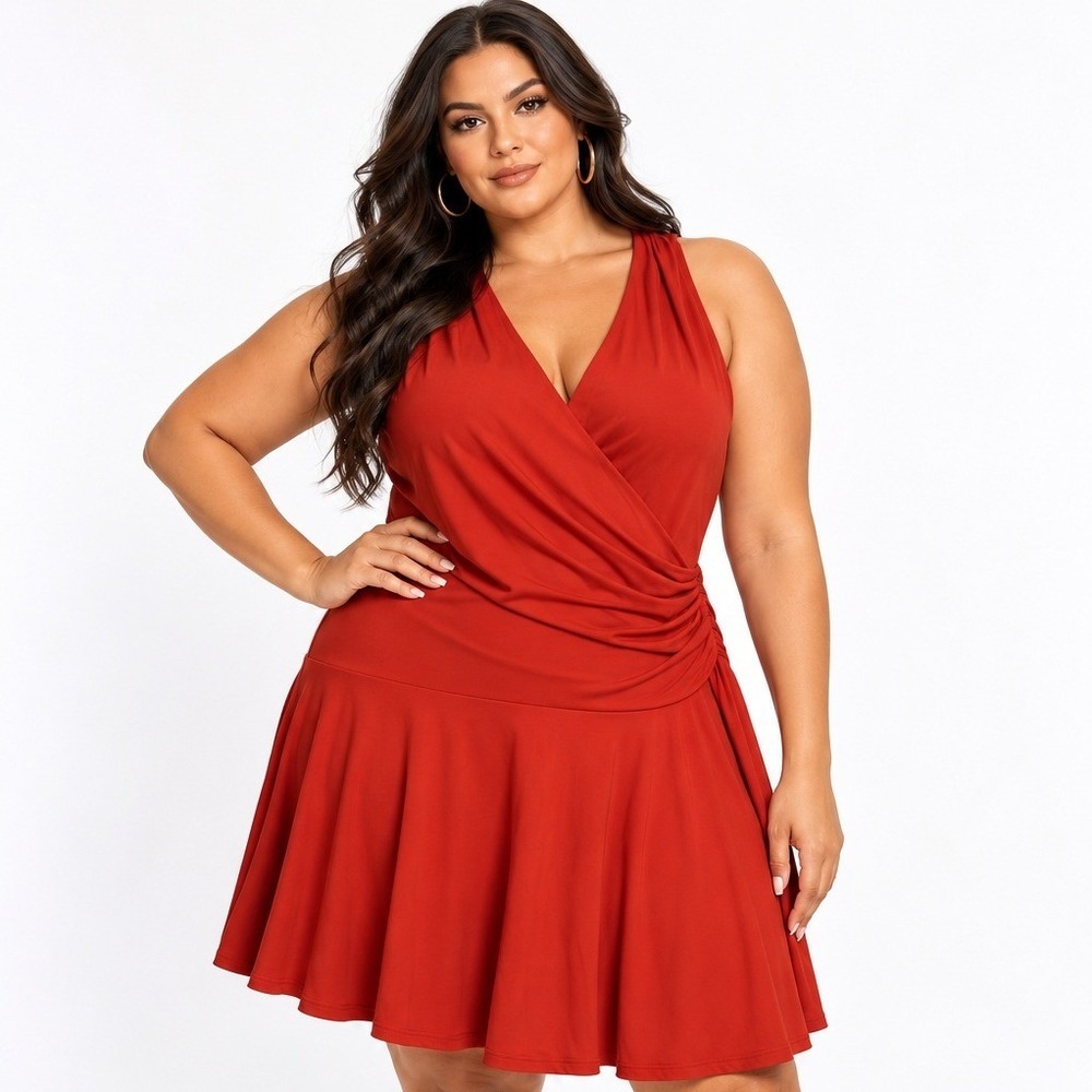Nine Britton Surplice Tiered Mini Dress Red XXL Sleeveless V-Neck Jersey NEW